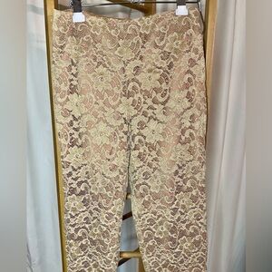 VTG Trio New York Collection Lace Dress Pants Holiday Gold Floral Tapered Leg